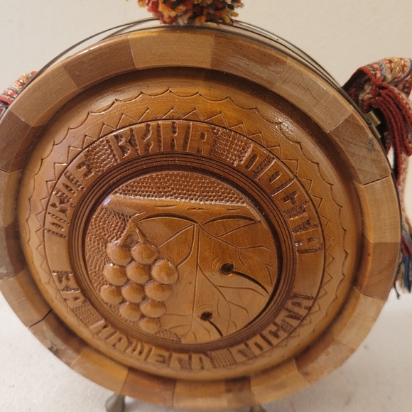 Vintage Wooden Flask Drinking Vessel Antique Hand Carved Wooden Flask w/Strap - Picture 2 of 16